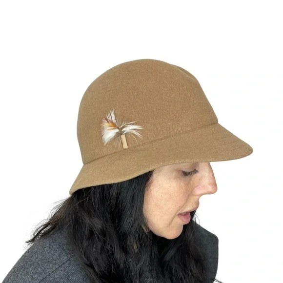 Vintage Aquascutum London classic preppy tan wool blend Kangol Adela bucket hat - Picture 3 of 15